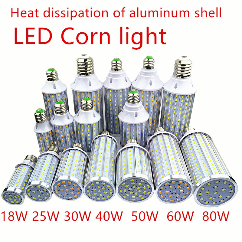 LED 전구 알루미늄 쉘 램프, 콘 라이트 가로등, 시원하고 따뜻한 화이트, 18W, 25W, 30W, 40W, 50W, 60W, 80W, 100W, 220V, E14, E26, E27, E39, E40